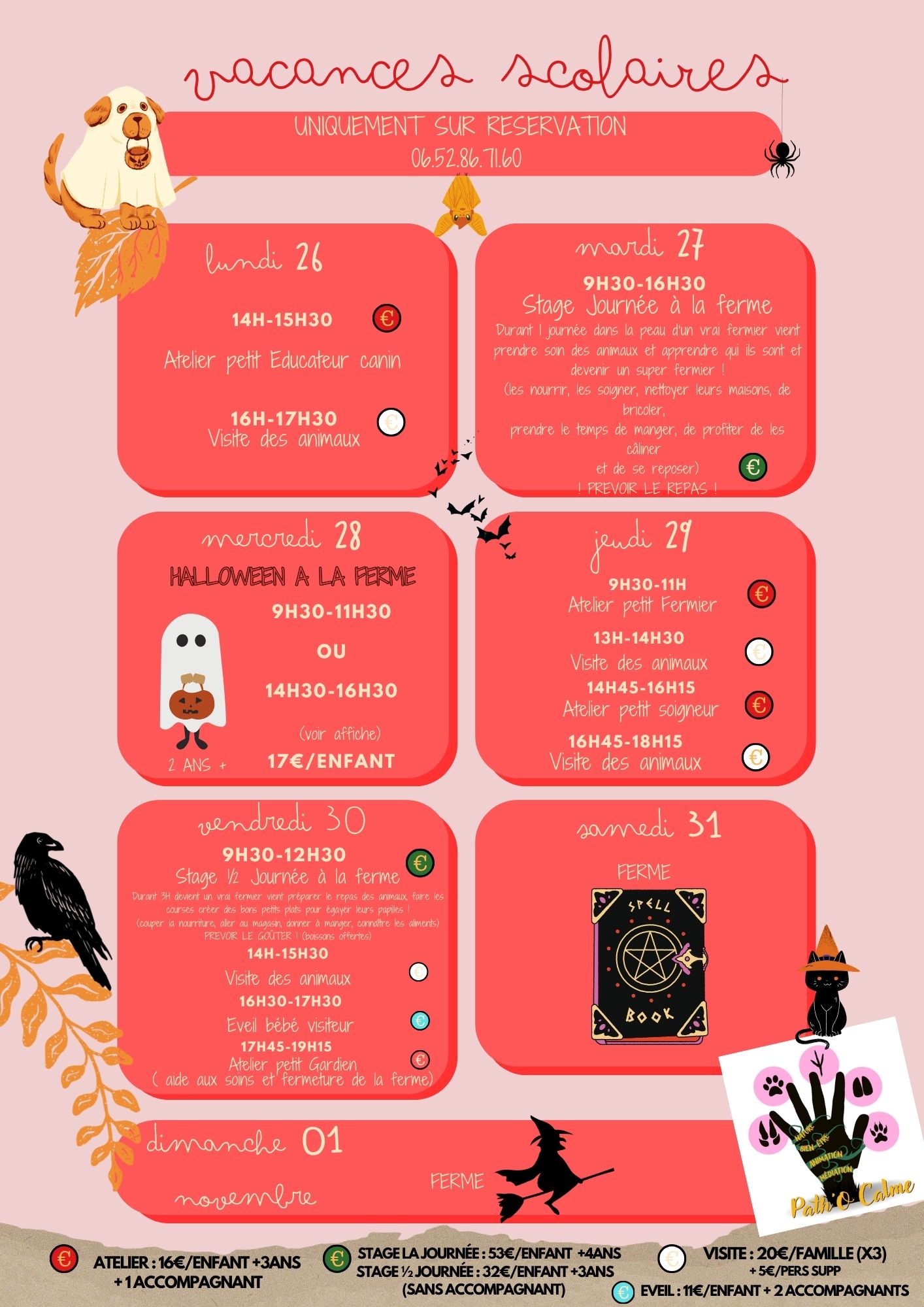 Planning des vacances d'octobre, semaine du 26 octobre au 1er novembre